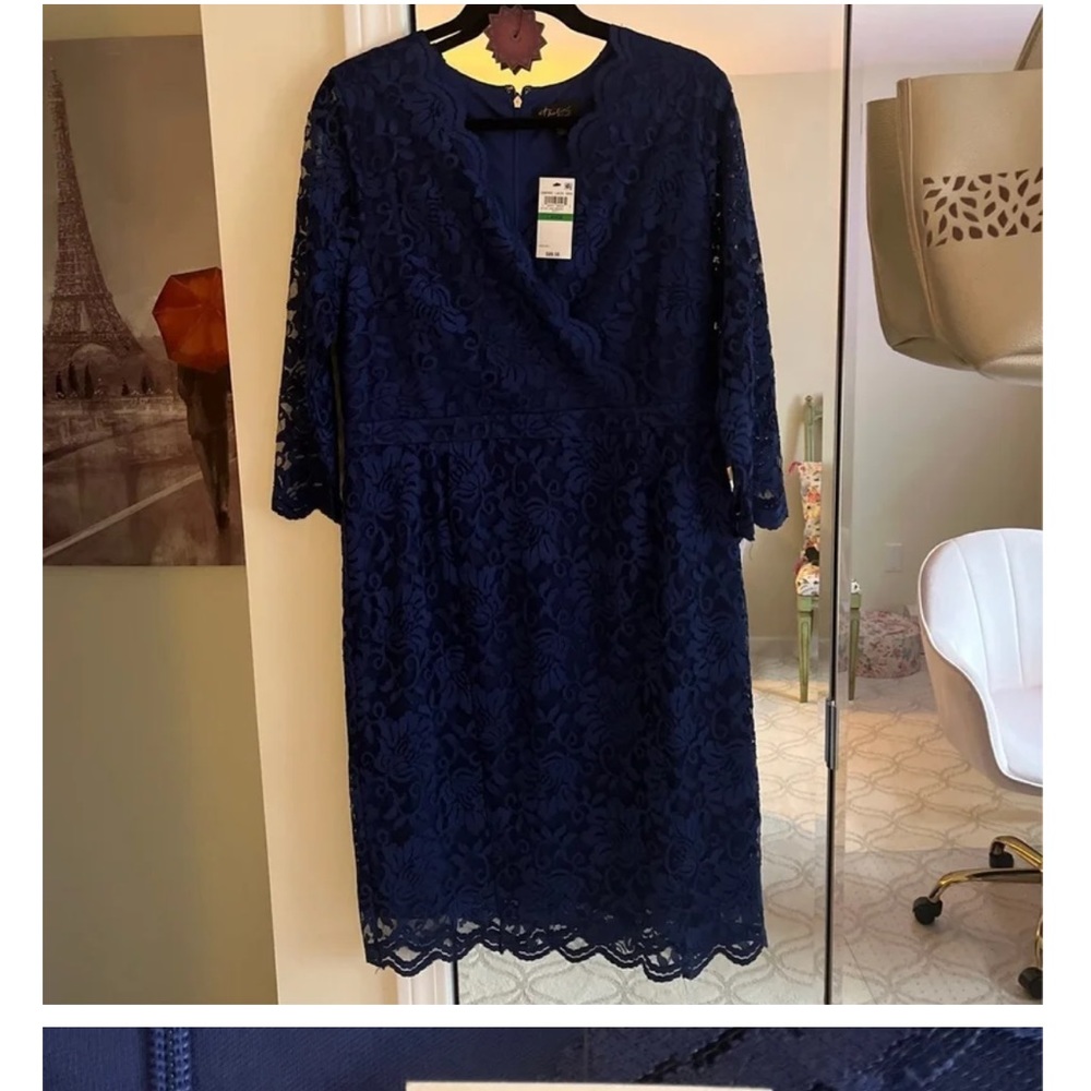 Dress royal navy lace lined size Large new with tags on